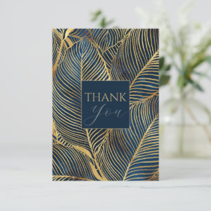 Abstracte donkerblauwe gouden kunstschilderijen bedankkaart