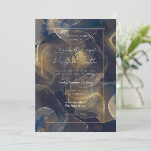 Abstracte donkerblauwe gouden kunstschilderijen kaart (Staand voorkant)