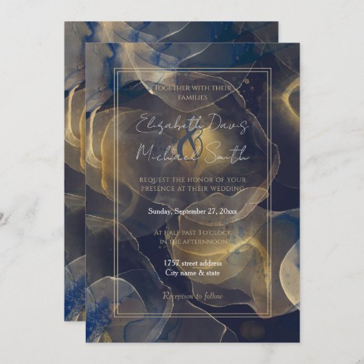 Abstracte donkerblauwe gouden kunstschilderijen kaart (Voorkant / Achterkant)