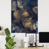 Abstracte donkerblauwe gouden kunstschilderijen poster (Thuiskantoor)