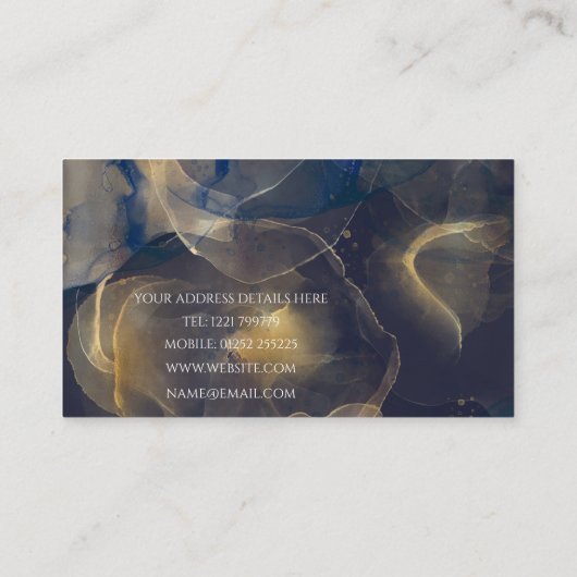 Abstracte donkerblauwe gouden kunstschilderijen visitekaartje (Achterkant)