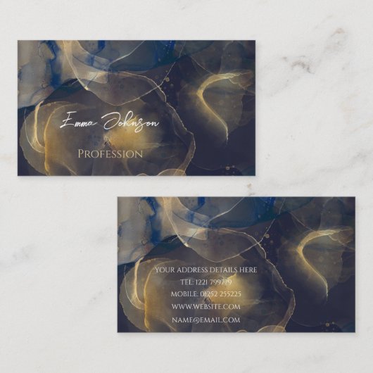 Abstracte donkerblauwe gouden kunstschilderijen visitekaartje (Voorkant / Achterkant)