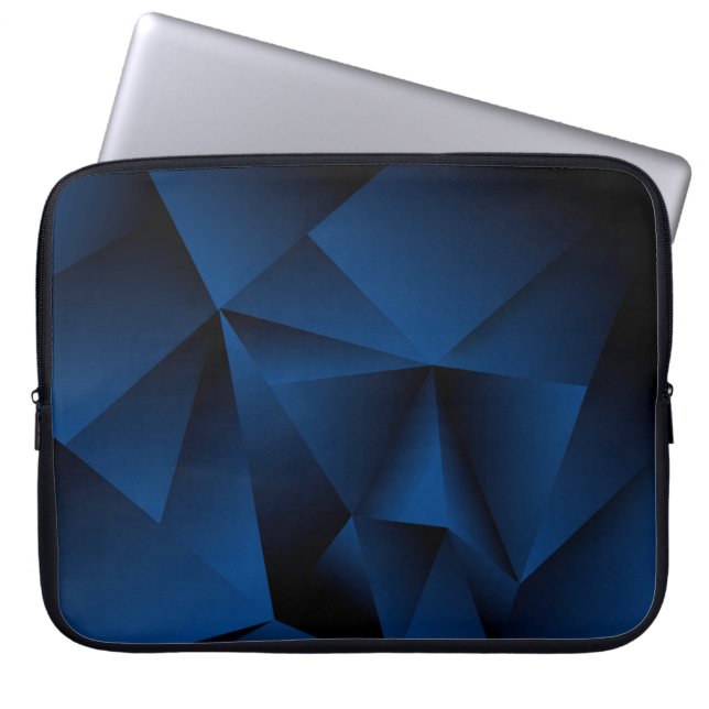 Abstracte, donkerblauwe, veelhoekige vormgeving laptop sleeve (Voorkant)