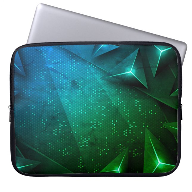Abstracte, donkere, groene veelhoekige vormgeving laptop sleeve (Voorkant)