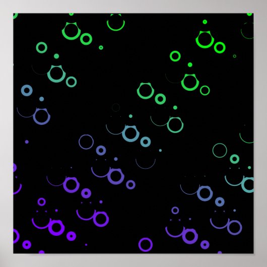 Abstracte Donkere Neon groene paarse cirkels bolle Poster (Voorkant)