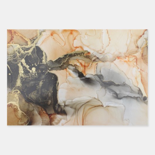 Abstracte donkere zwarte goudkleurige zwarte-alcoh inpakpapier vel (Voorkant)