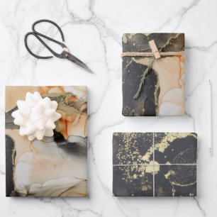 Abstracte donkere zwarte goudkleurige zwarte-alcoh inpakpapier vel