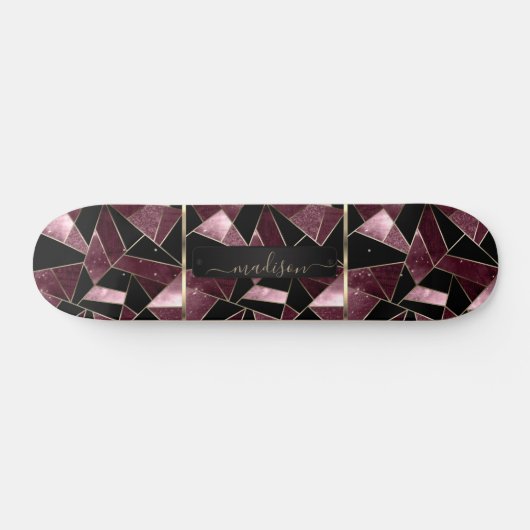 Abstracte, donkerroze, zwarte en goudskateboard persoonlijk skateboard (Horizontaal)
