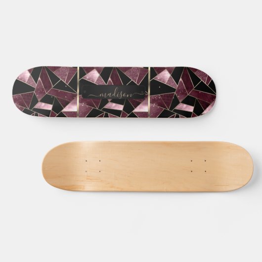 Abstracte, donkerroze, zwarte en goudskateboard persoonlijk skateboard (Horizontaal)