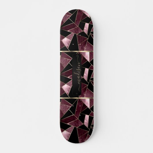 Abstracte, donkerroze, zwarte en goudskateboard persoonlijk skateboard (Voorkant)