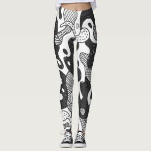 Abstracte Doodle Camouflage zwarte stijl Leggings