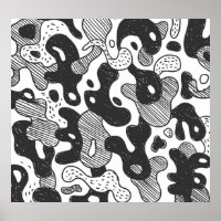 Abstracte Doodle Camouflage zwarte stijl
