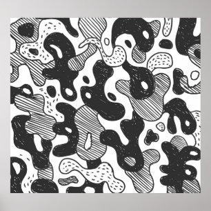 Abstracte Doodle Camouflage zwarte stijl Poster
