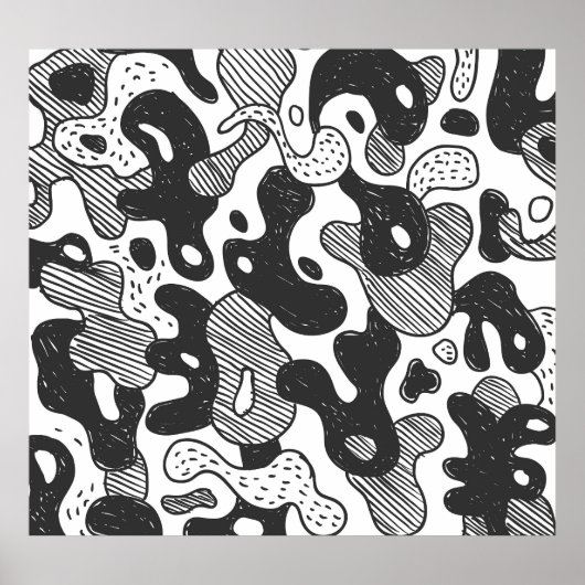 Abstracte Doodle Camouflage zwarte stijl Poster (Voorkant)