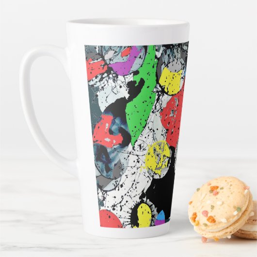 Abstracte Doodle Kunst Blauw Wit Zwart Latte Mok (In situ)