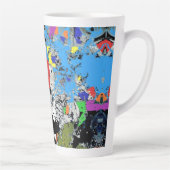 Abstracte Doodle Kunst Blauw Wit Zwart Latte Mok (Rechts)