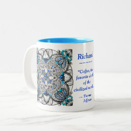 Abstracte Doodle met Blauwe en Jefferson Citaat Mo Tweekleurige Koffiemok