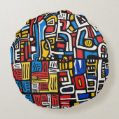 abstracte doodle modern rond kussen (Achterkant)