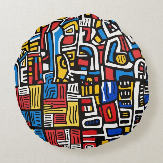 abstracte doodle modern rond kussen (Achterkant)