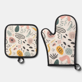 Abstracte Doodles Graffiti pastel kleurrijk Ovenwant & Pannenlap Set