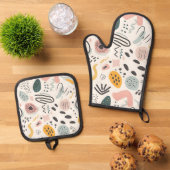 Abstracte Doodles Graffiti pastel kleurrijk Ovenwant & Pannenlap Set (Top down)