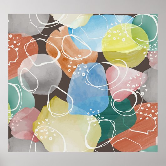 Abstracte Doodles: Waterverf minimalistische kunst Poster (Voorkant)