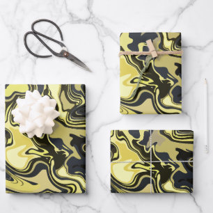 Abstracte Draaikunst in Gouden en Zwarte Tinten Inpakpapier Vel