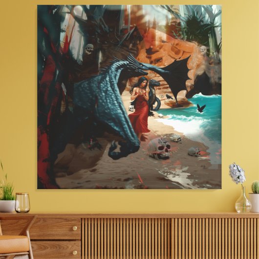 Abstracte Dragon Skull Occult Dark Witchy AI Art Canvas Afdruk (Insitu (Woonkamer))