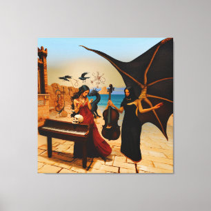 Abstracte Dragon Skull Occult Dark Witchy AI Art Canvas Afdruk
