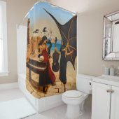 Abstracte Dragon Skull Occult Dark Witchy AI Art Douchegordijn (In situ)