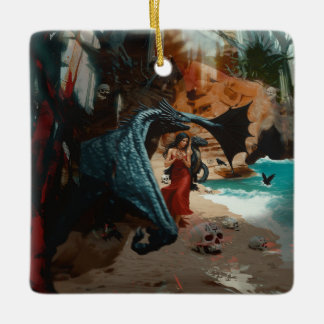 Abstracte Dragon Skull Occult Dark Witchy AI Art Keramisch Ornament