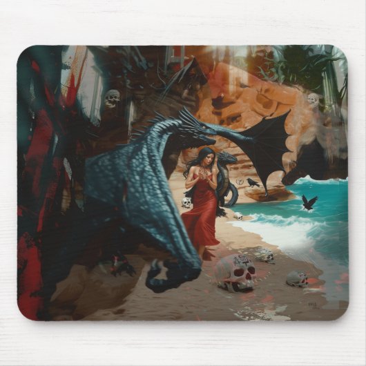 Abstracte Dragon Skull Occult Dark Witchy AI Art Muismat (Voorkant)