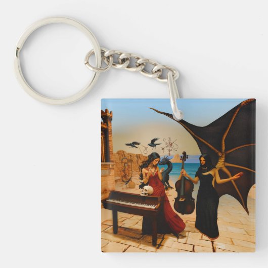 Abstracte Dragon Skull Occult Dark Witchy AI Art Sleutelhanger (Voorkant)
