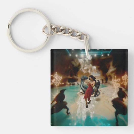 Abstracte Dragon Skull Occult Dark Witchy AI Art Sleutelhanger (Voorkant)