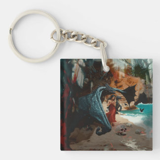 Abstracte Dragon Skull Occult Dark Witchy AI Art Sleutelhanger