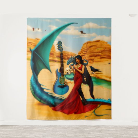 Abstracte Dragon Skull Occult Dark Witchy AI Art Wandkleed (Voorkant)