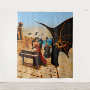 Abstracte Dragon Skull Occult Dark Witchy AI Art Wandkleed