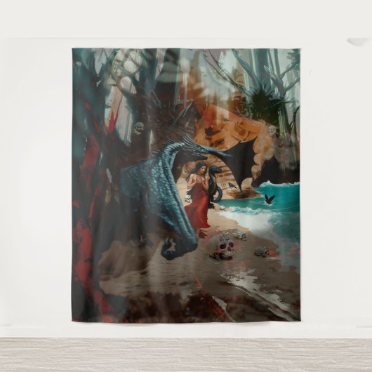 Abstracte Dragon Skull Occult Dark Witchy AI Art Wandkleed (Voorkant)