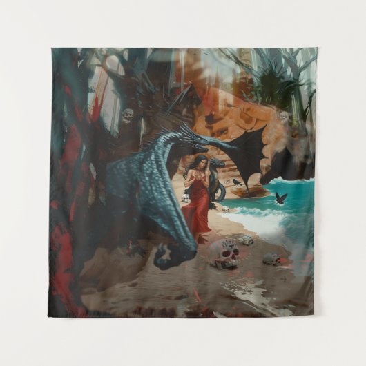 Abstracte Dragon Skull Occult Dark Witchy AI Art Wandkleed (Voorkant)