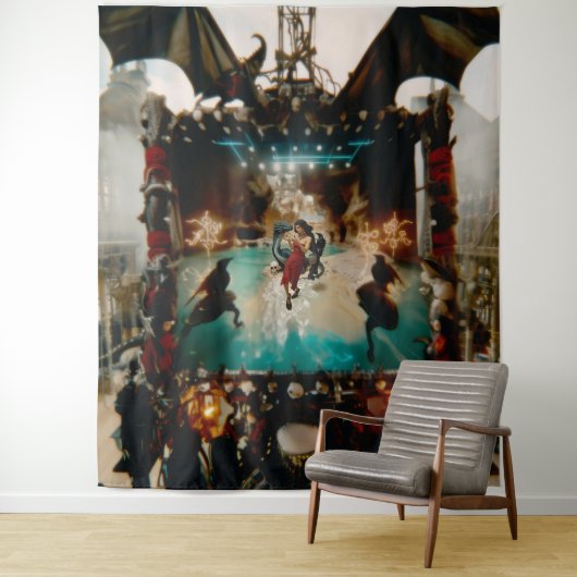 Abstracte Dragon Skull Occult Dark Witchy AI Art Wandkleed (In situ)