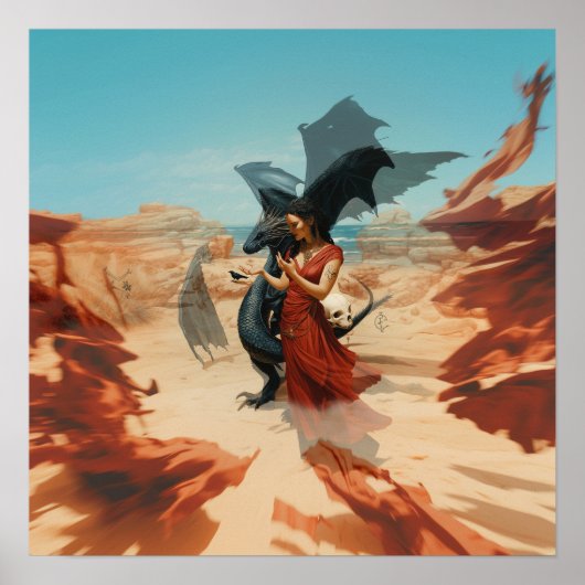 Abstracte Dragon Skull Witchy AI Art Matte Waarde Poster (Voorkant)