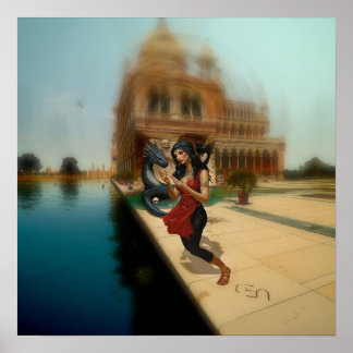 Abstracte Dragon Skull Witchy AI Art Matte Waarde Poster