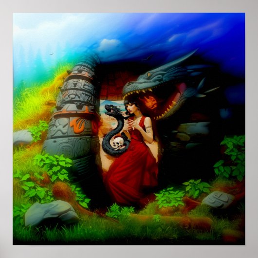 Abstracte Dragon Skull Witchy AI Art Matte Waarde Poster (Voorkant)