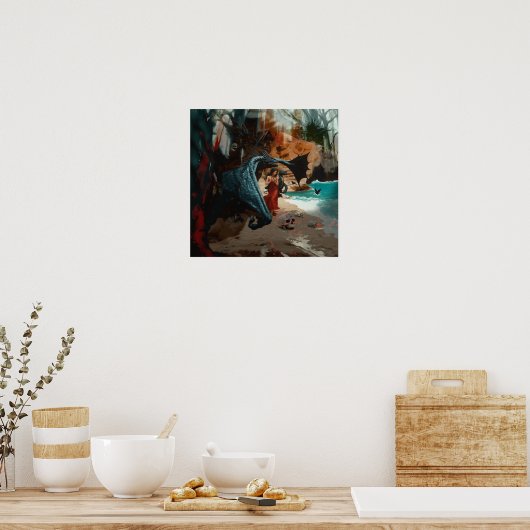 Abstracte Dragon Skull Witchy AI Art Matte Waarde Poster (Keuken)