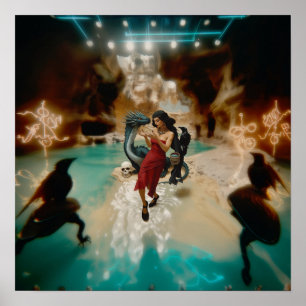 Abstracte Dragon Skull Witchy AI Art Matte Waarde Poster