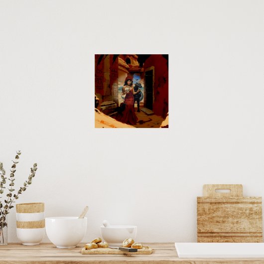 Abstracte Dragon Skull Witchy AI Art Matte Waarde Poster (Keuken)