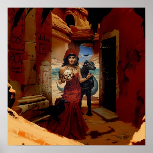 Abstracte Dragon Skull Witchy AI Art Matte Waarde Poster (Voorkant)