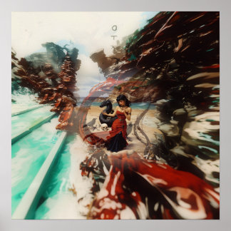 Abstracte Dragon Skull Witchy AI Art Matte Waarde Poster