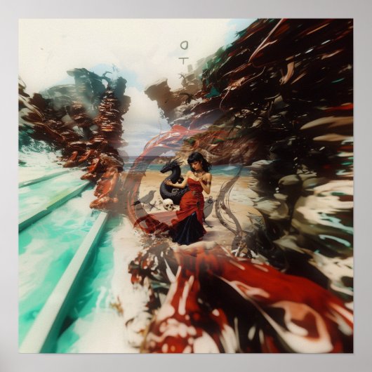 Abstracte Dragon Skull Witchy AI Art Matte Waarde Poster (Voorkant)