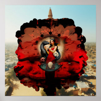 Abstracte Dragon Skull Witchy AI Art Matte Waarde Poster